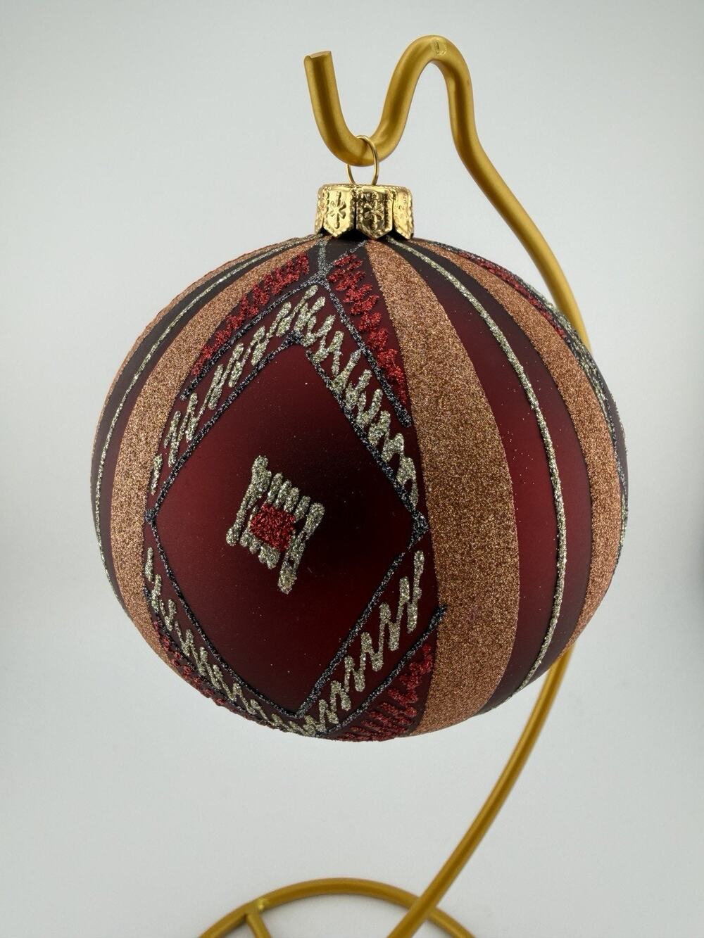 Large 4inch Hand Painted Native American Christmas Ornament Glass Red/Orange